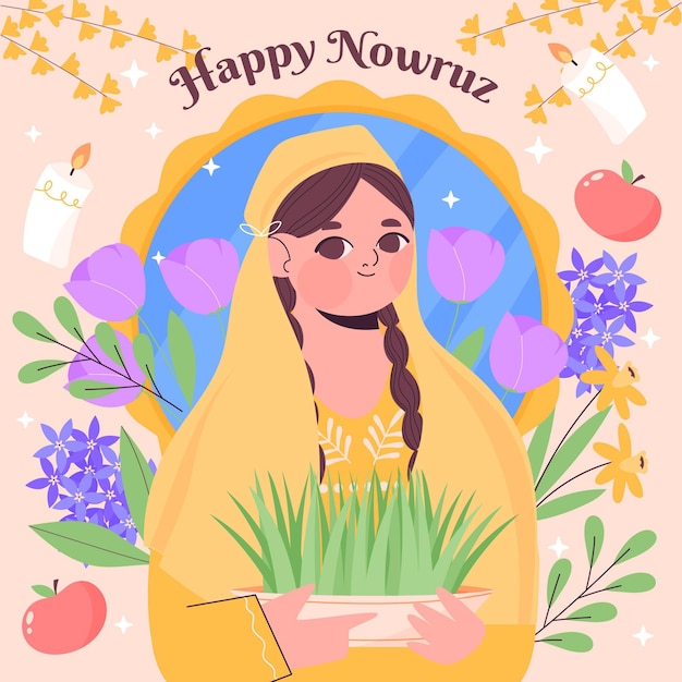 Handgezeichnete glückliche nowruz illustration