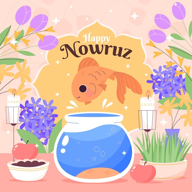 Handgezeichnete glückliche nowruz illustration