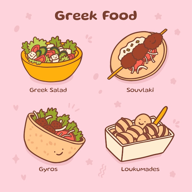 Kostenloser Vektor handgezeichnete griechische küche