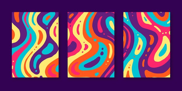 Handgezeichnete groovige psychedelische Cover-Kollektion