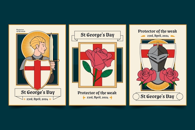 Handgezeichnete grußkarten für den tag des heiligen georgs