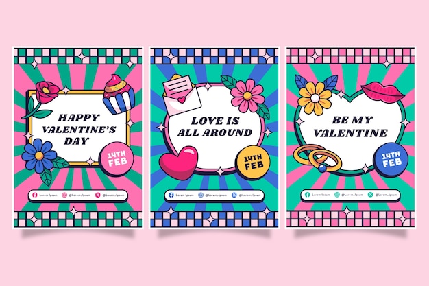 Handgezeichnete grußkarten für den valentinstag