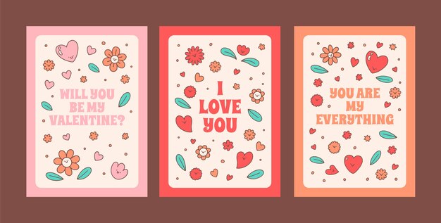 Handgezeichnete Grußkartensammlung zum Valentinstag