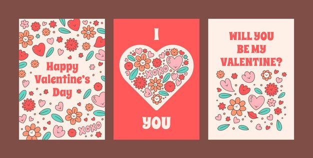 Handgezeichnete Grußkartensammlung zum Valentinstag