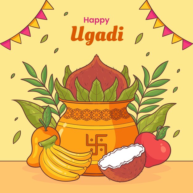 Handgezeichnete gudi padwa-illustration