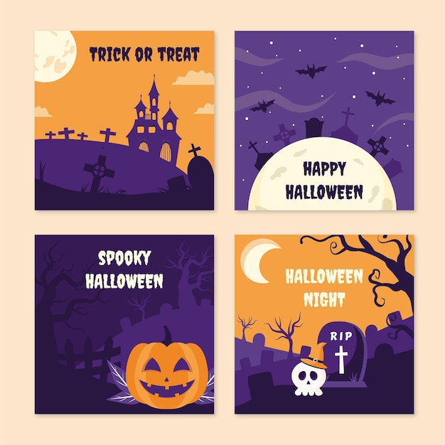 Handgezeichnete Halloween Instagram Posts Sammlung