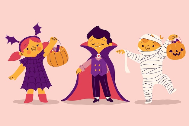 Kostenloser Vektor handgezeichnete halloween-kostümsammlung