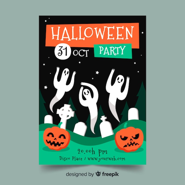 Kostenloser Vektor handgezeichnete halloween party plakat vorlage mit geistern