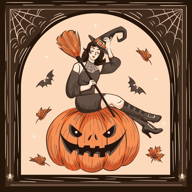 Kostenloser Vektor handgezeichnete halloween-vintage-illustration