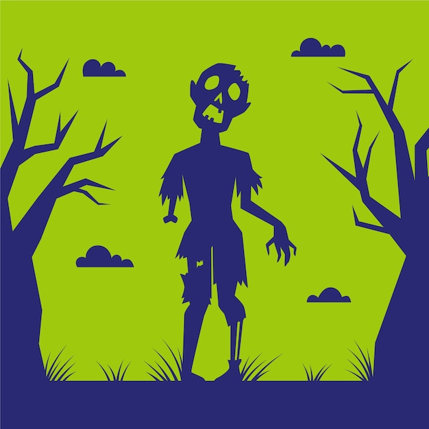 Handgezeichnete halloween-zombie-silhouette