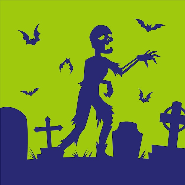 Handgezeichnete halloween-zombie-silhouette