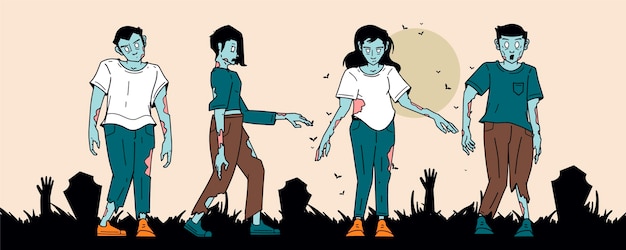 Kostenloser Vektor handgezeichnete halloween-zombies-sammlung