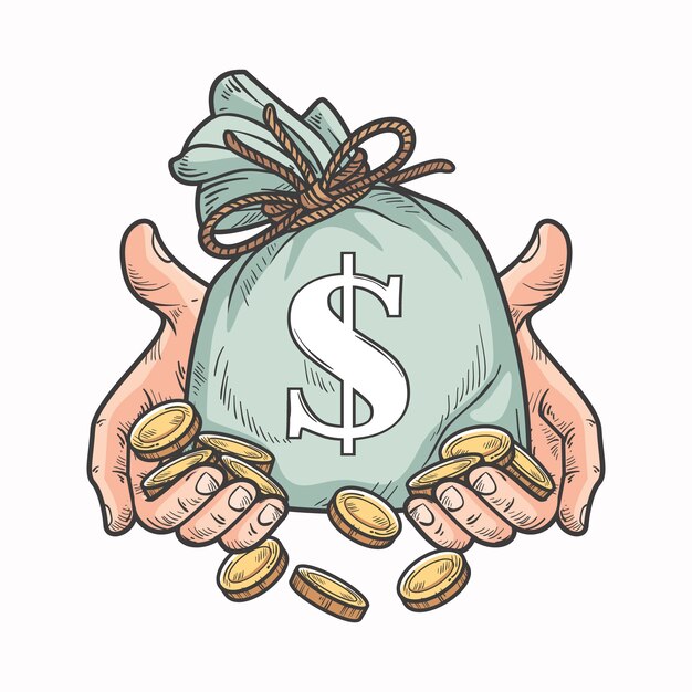 Handgezeichnete Hand, die Geld hält, Zeichnungsillustration
