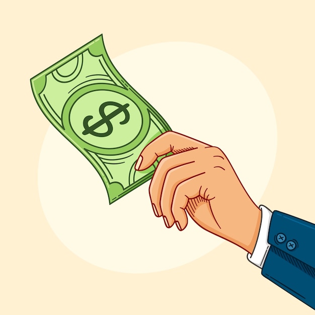 Handgezeichnete Hand, die Geld hält, Zeichnungsillustration