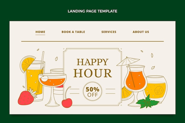 Kostenloser Vektor handgezeichnete happy hour landingpage