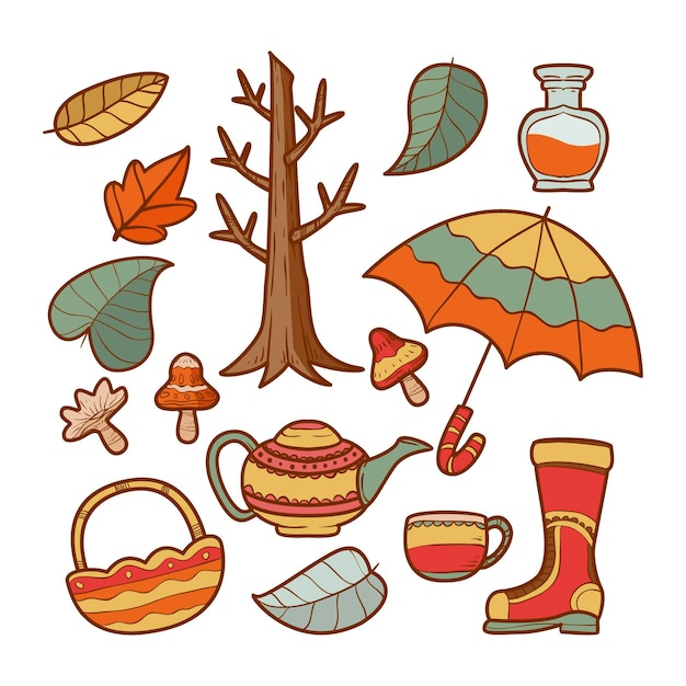 Handgezeichnete Herbstelemente-Kollektion