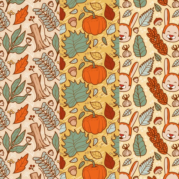 Handgezeichnete Herbstmustersammlung