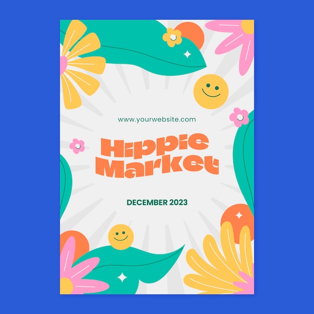 Handgezeichnete Hippie-Markt-Plakatvorlage