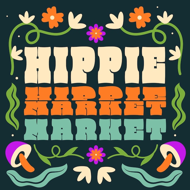 Kostenloser Vektor handgezeichnete hippie-markt-textillustration