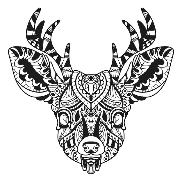 Handgezeichnete Hirsch-Mandala-Illustration