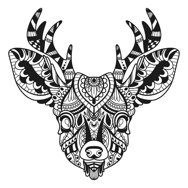 Handgezeichnete Hirsch-Mandala-Illustration