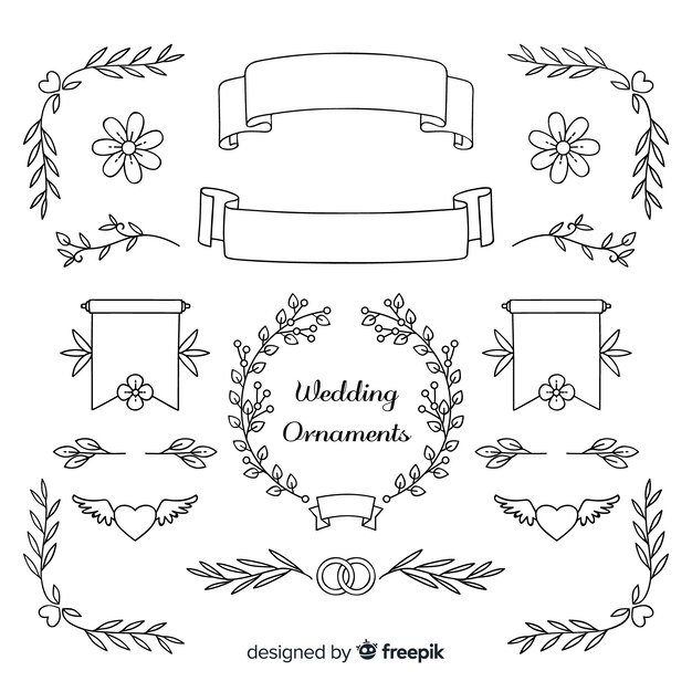 Handgezeichnete Hochzeit Ornamente Sammlung