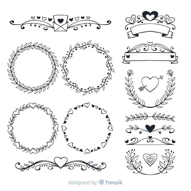 Handgezeichnete Hochzeit Ornamente Sammlung