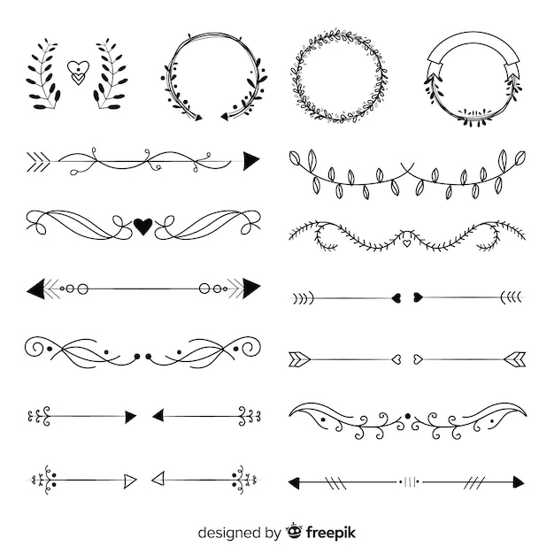 Kostenloser Vektor handgezeichnete hochzeit ornamente sammlung