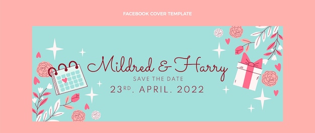 Handgezeichnete Hochzeits-Facebook-Cover-Vorlage