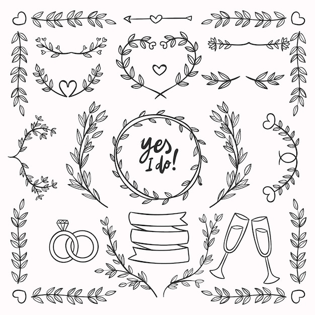 Handgezeichnete Hochzeitsalbum-Ornamente