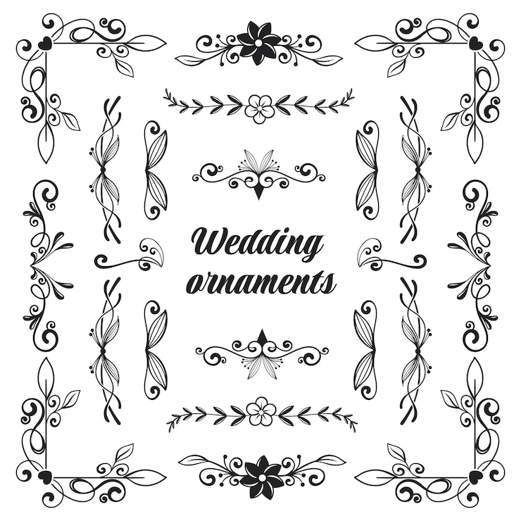 Kostenlose Vektor handgezeichnete hochzeitsalbum-ornamente