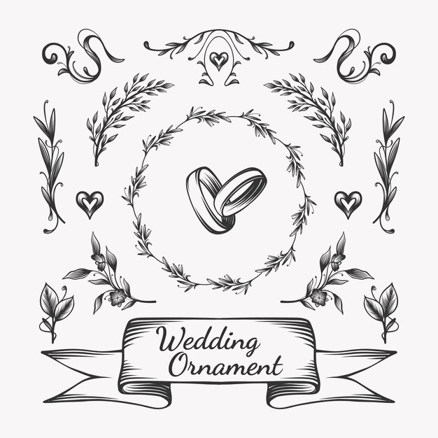 Handgezeichnete Hochzeitsalbum-Ornamente