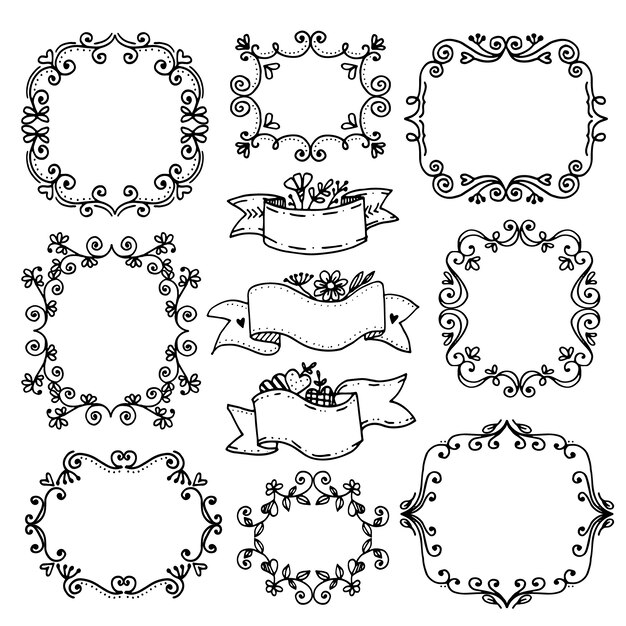 Handgezeichnete Hochzeitsalbum-Ornamente