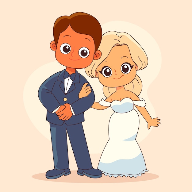 Handgezeichnete Hochzeitskarikaturillustration