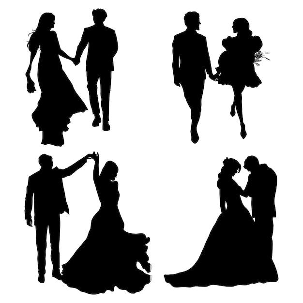 Kostenloser Vektor handgezeichnete hochzeitspaar-silhouette