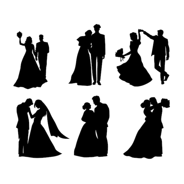 Kostenloser Vektor handgezeichnete hochzeitspaar-silhouette