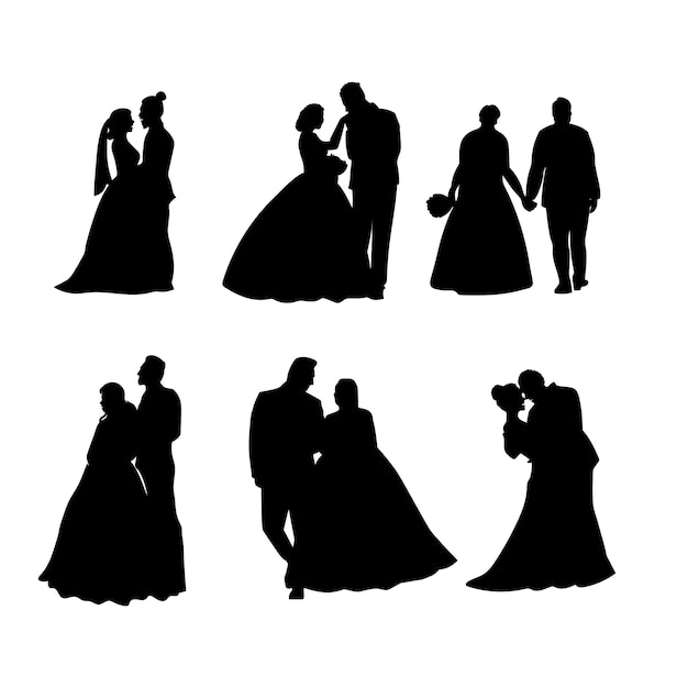 Handgezeichnete hochzeitspaar-silhouette