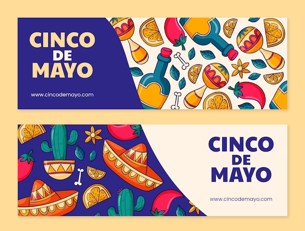 Kostenloser Vektor handgezeichnete horizontale banner von cinco de mayo