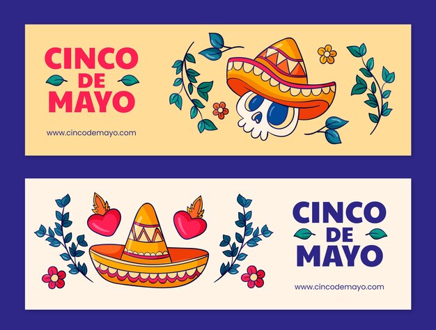 Kostenloser Vektor handgezeichnete horizontale banner von cinco de mayo