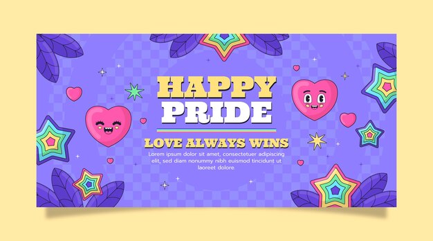 Handgezeichnete horizontale Banner-Vorlage für die Feier des Pride Month