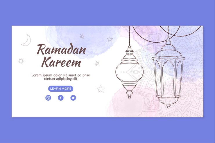 Kostenlose Vektor handgezeichnete horizontale banner-vorlage für ramadan