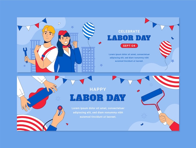 Kostenloser Vektor handgezeichnete horizontale bannervorlage für die feier des amerikanischen labor day