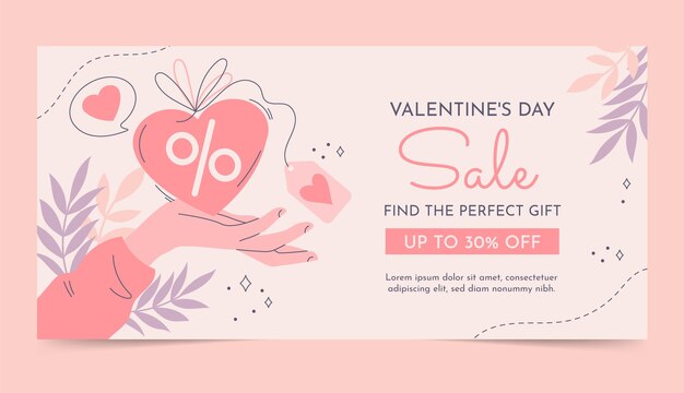 Handgezeichnete horizontale Verkaufsbanner-Vorlage für den Valentinstag