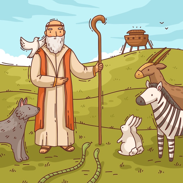 Kostenloser Vektor handgezeichnete illustration der arche noah