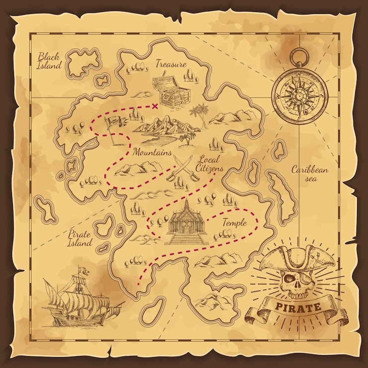 Handgezeichnete Illustration der Piratenschatzkarte