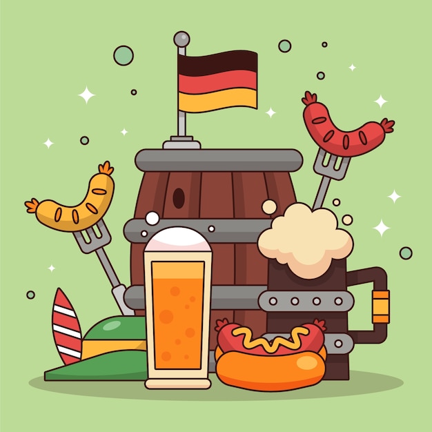 Handgezeichnete illustration für das bierfestival oktoberfest