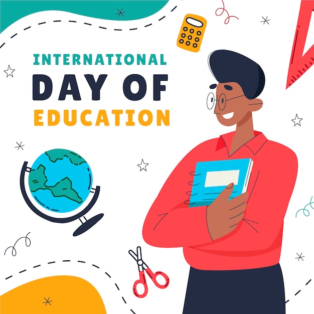 Handgezeichnete illustration für den internationalen tag der bildung