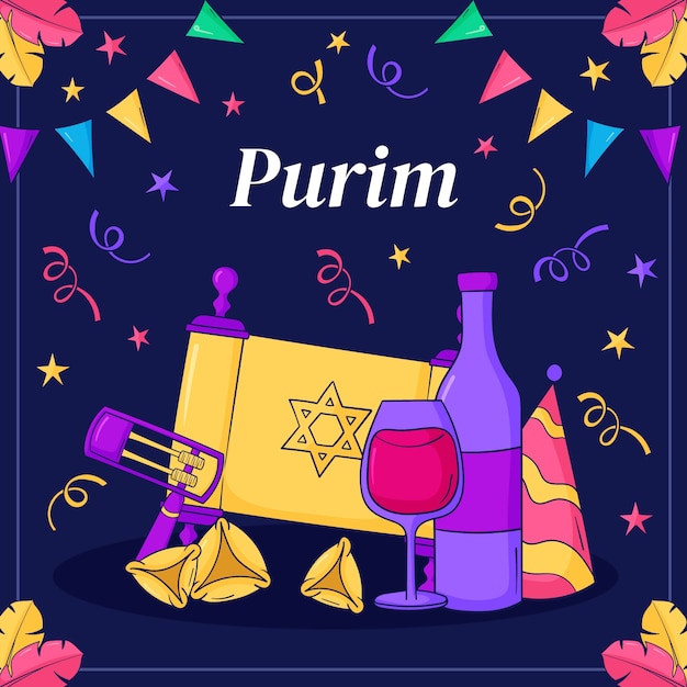 Handgezeichnete Illustration für Purim-Feierlichkeiten
