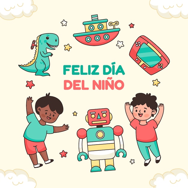 Kostenloser Vektor handgezeichnete illustration in spanisch zur feier des tages der kinder