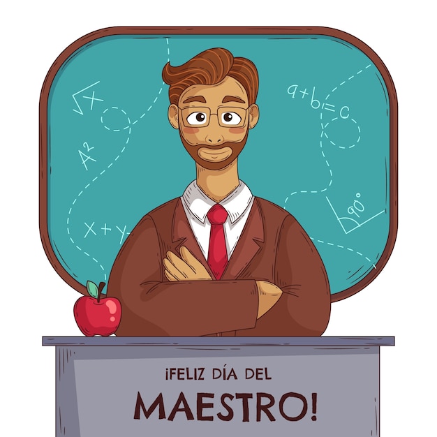 Handgezeichnete illustration zum tag des lehrers auf spanisch